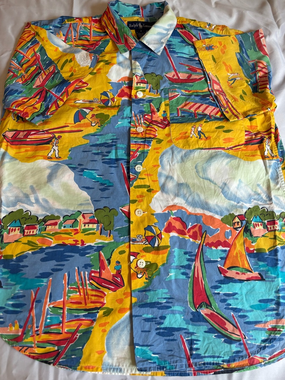 Ralph Lauren Riviera Camp Shirt Cotton Multi-Color Hawaiian Short-Sleeve *flaw*